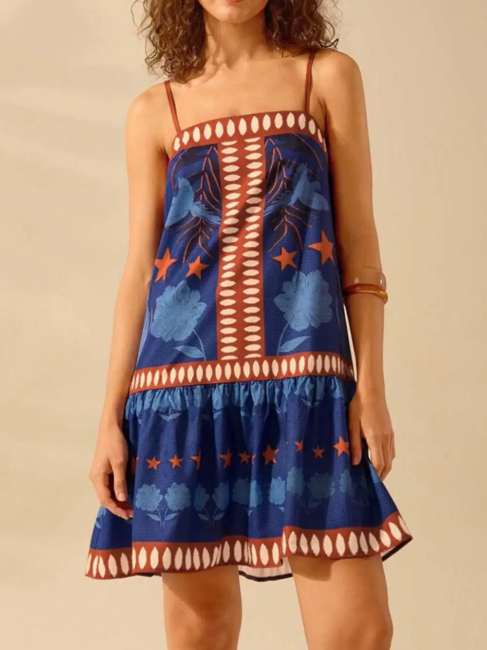 Polished Detail Printed Ruffle Mini Dress