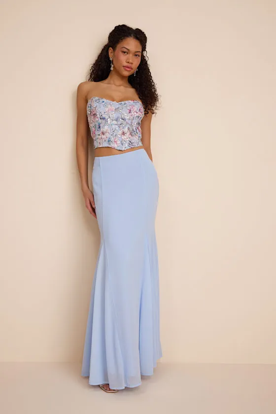 Jenna Light Blue Embroidered Strapless Two-Piece Maxi Dress