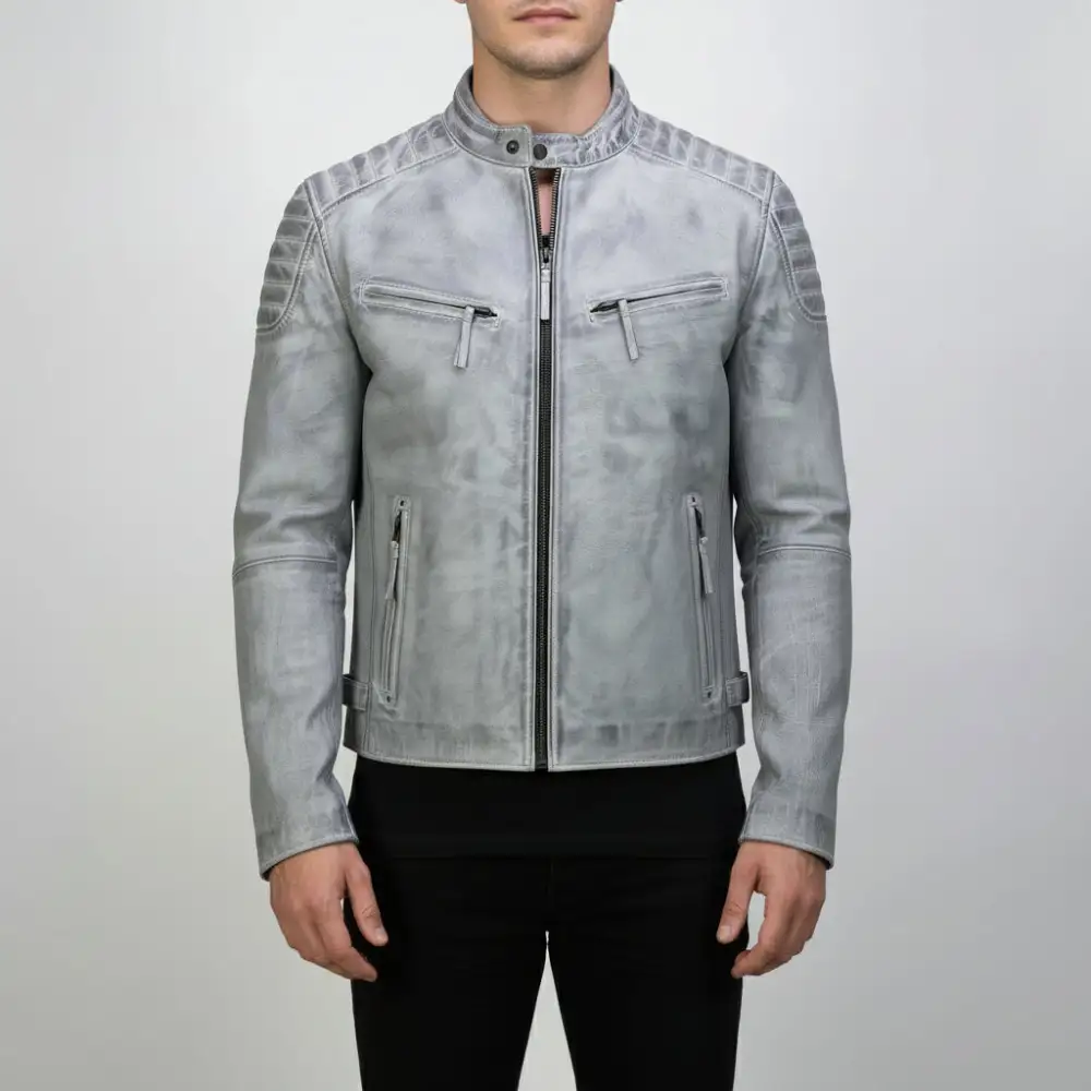 Relaxed Leather Biker Motorcycle Multi Pocket Jacket