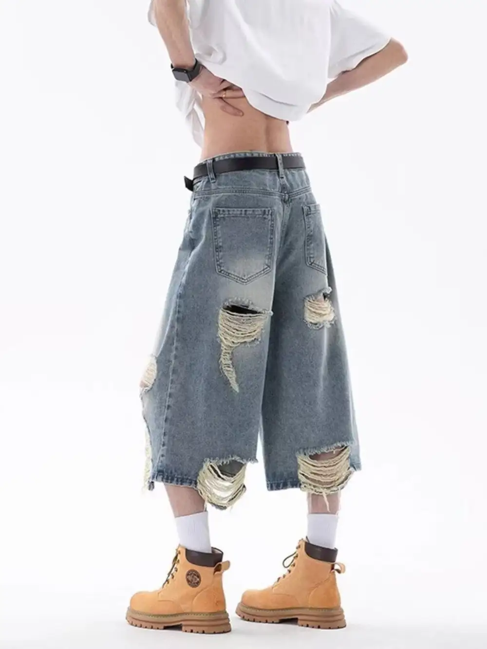 Men's Full Size Ripped Wide Leg Denim Shorts