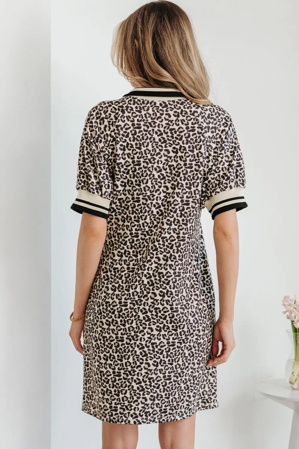 Striped Animal Print Zip Front Mini Dress