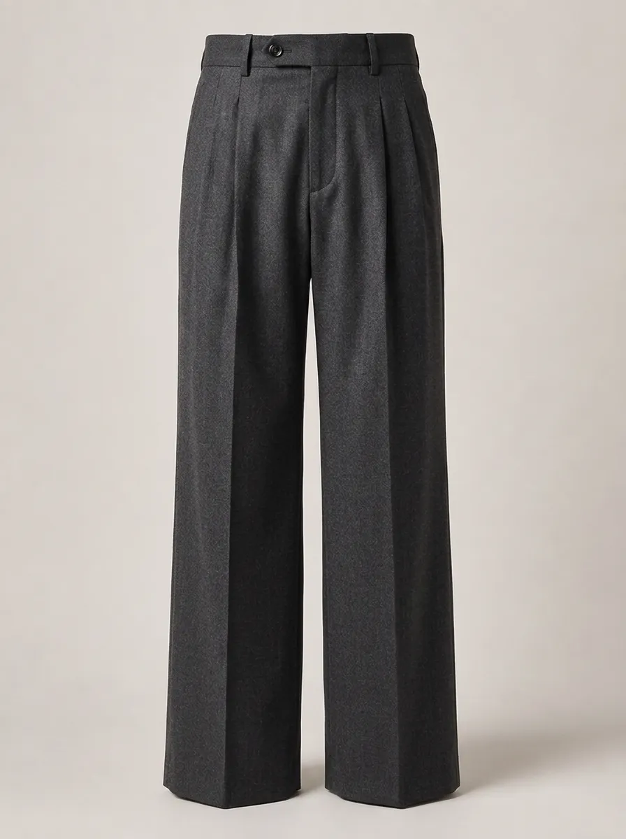 Men's Charcoal Grey Pleated Wide Leg Dress Trousers