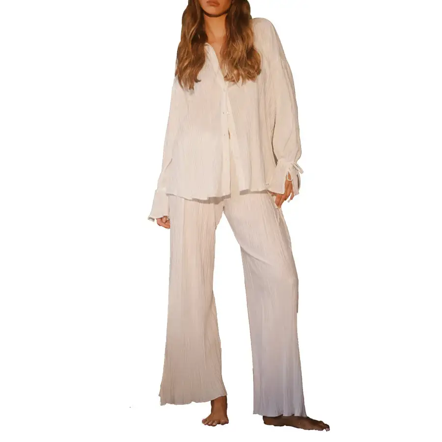 Button Up Long Sleeve Top and Pants Set