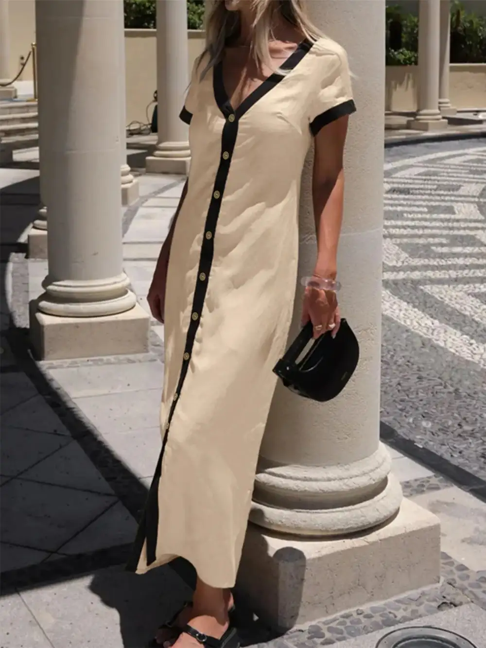Smooth Finish Button Front Midi Dress
