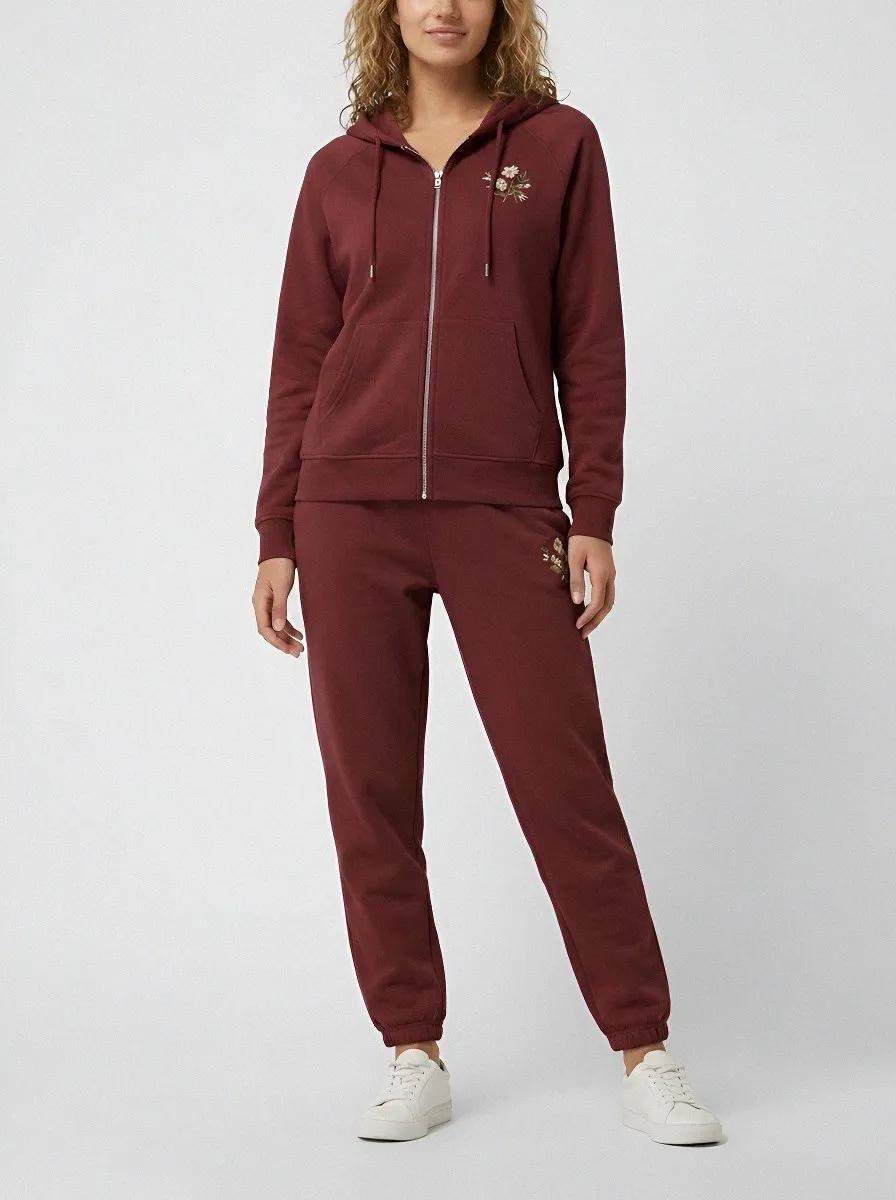 Women's Sage Green Cuffed Joggers Drawstring Hood Zip-Up Hoodie Jacket & Jogger Set