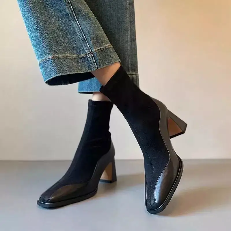 Square Neck Block Heel Boots