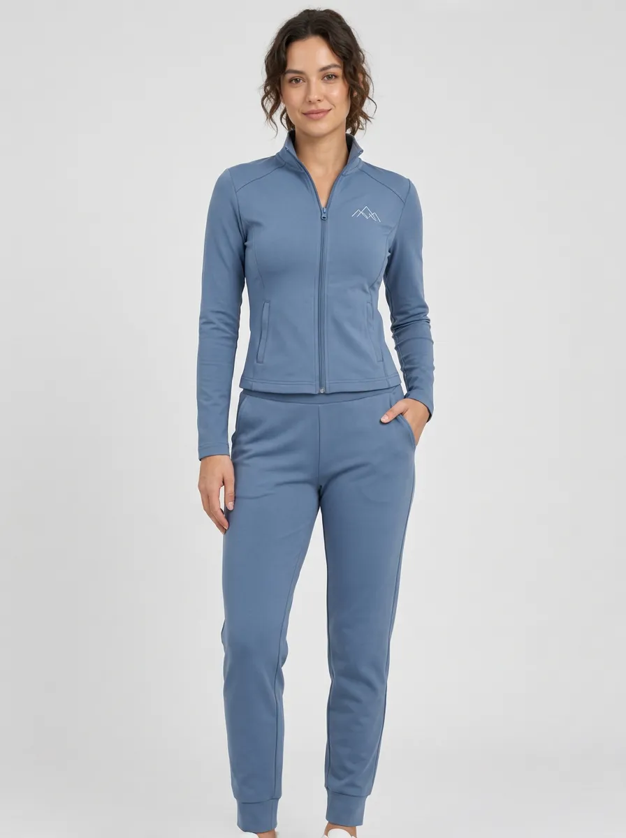 Women's Dusty Blue Mock Neck Zip-Up Jacket & Jogger Set