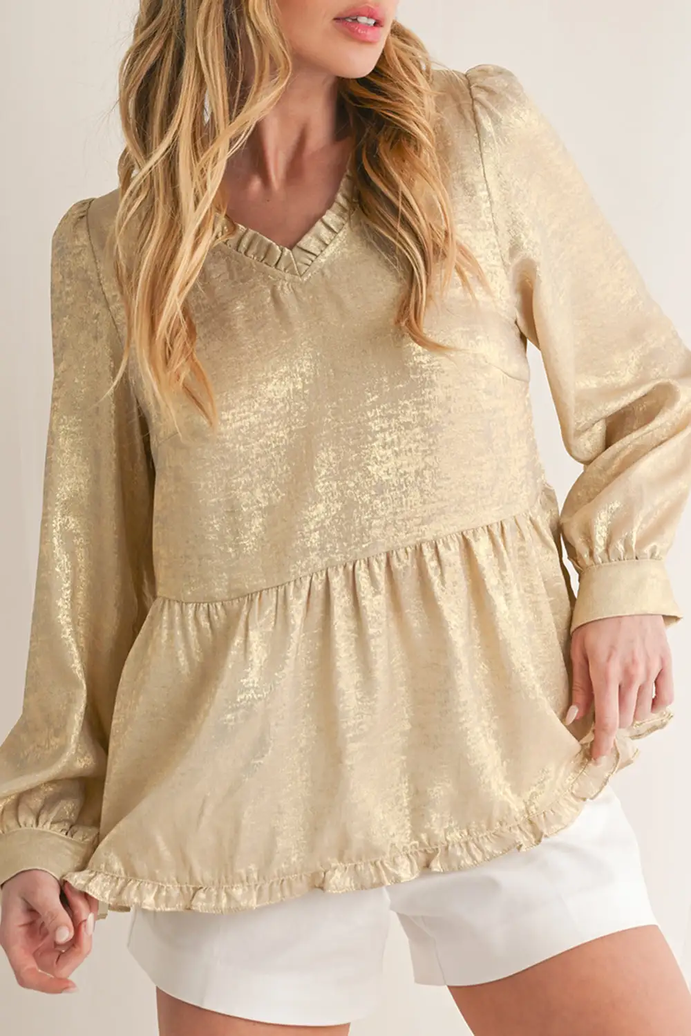 Layered Velvet Frilled Puff Sleeve Blouse