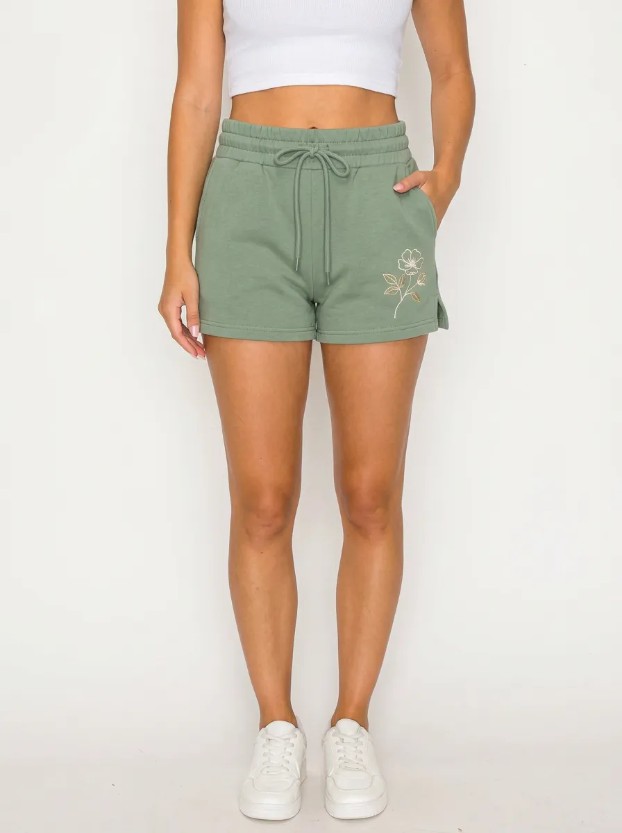 Women's Side-Slit Floral-Embroidered Lounge Shorts