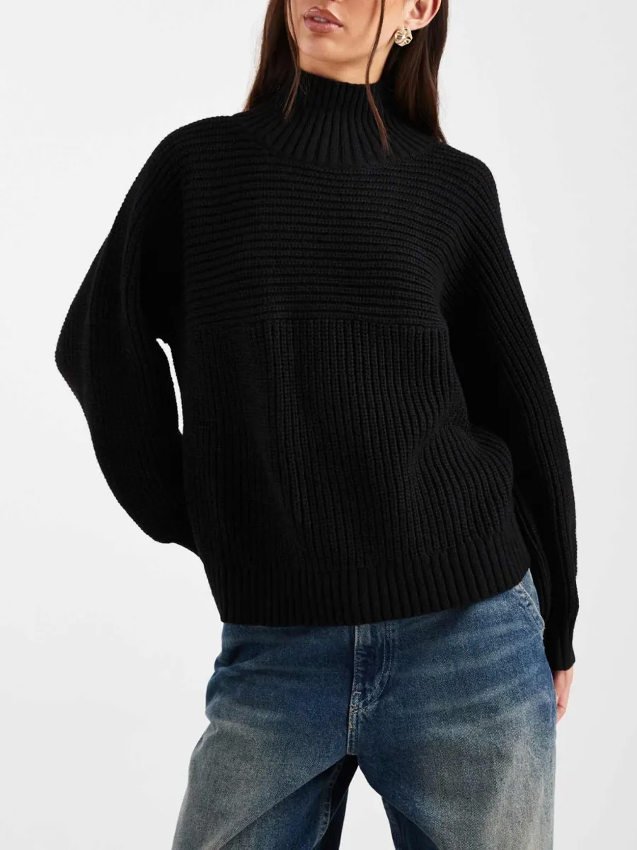 Turtleneck Ribbed Knit Sweater