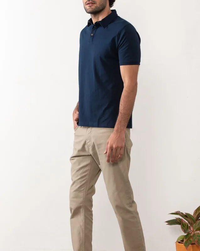 Deep Blue Cotton Jersey Polo Shirt