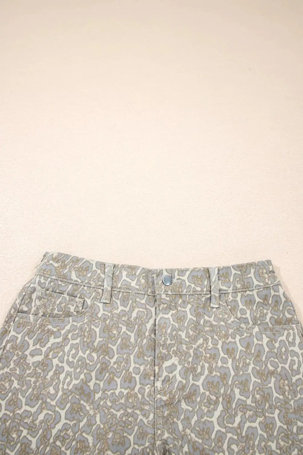 Classic Raw Edge Leopard Print Denim Shorts