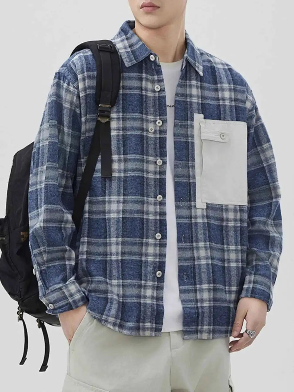 Plaid Button Down Shirt with Contrast Pocket