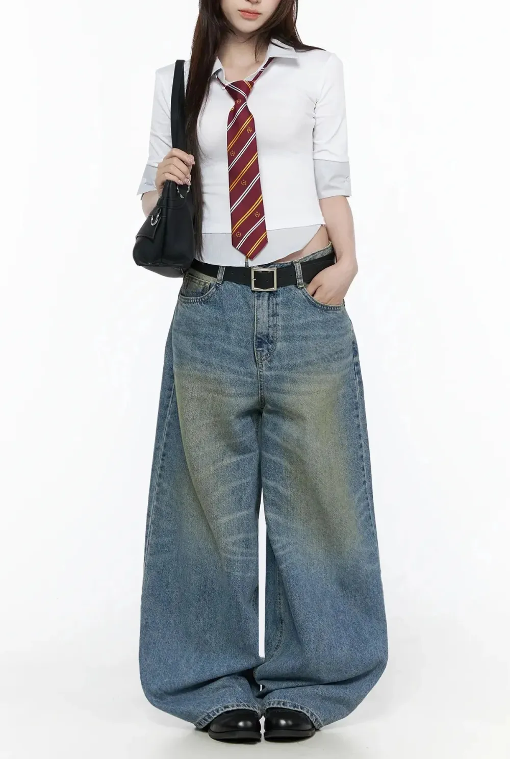 Wide-Fit Washed Wide Leg Jeans