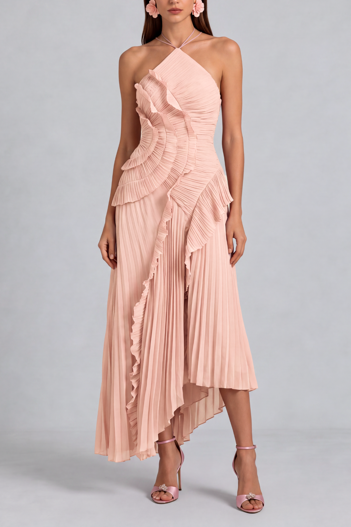 Classic Ruffle Pleated Midi Dress