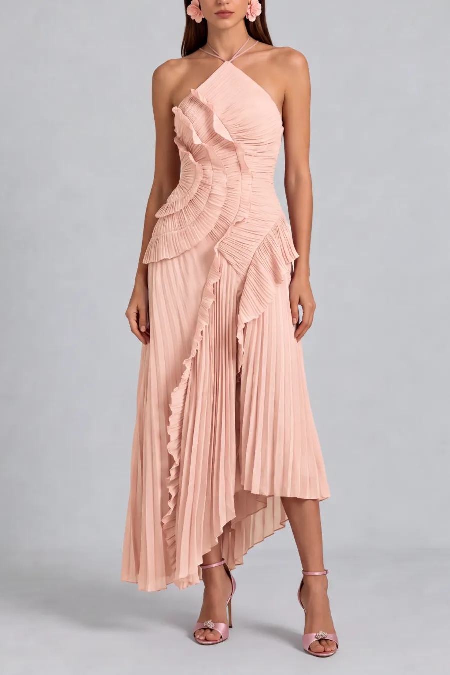 Classic Ruffle Pleated Midi Dress