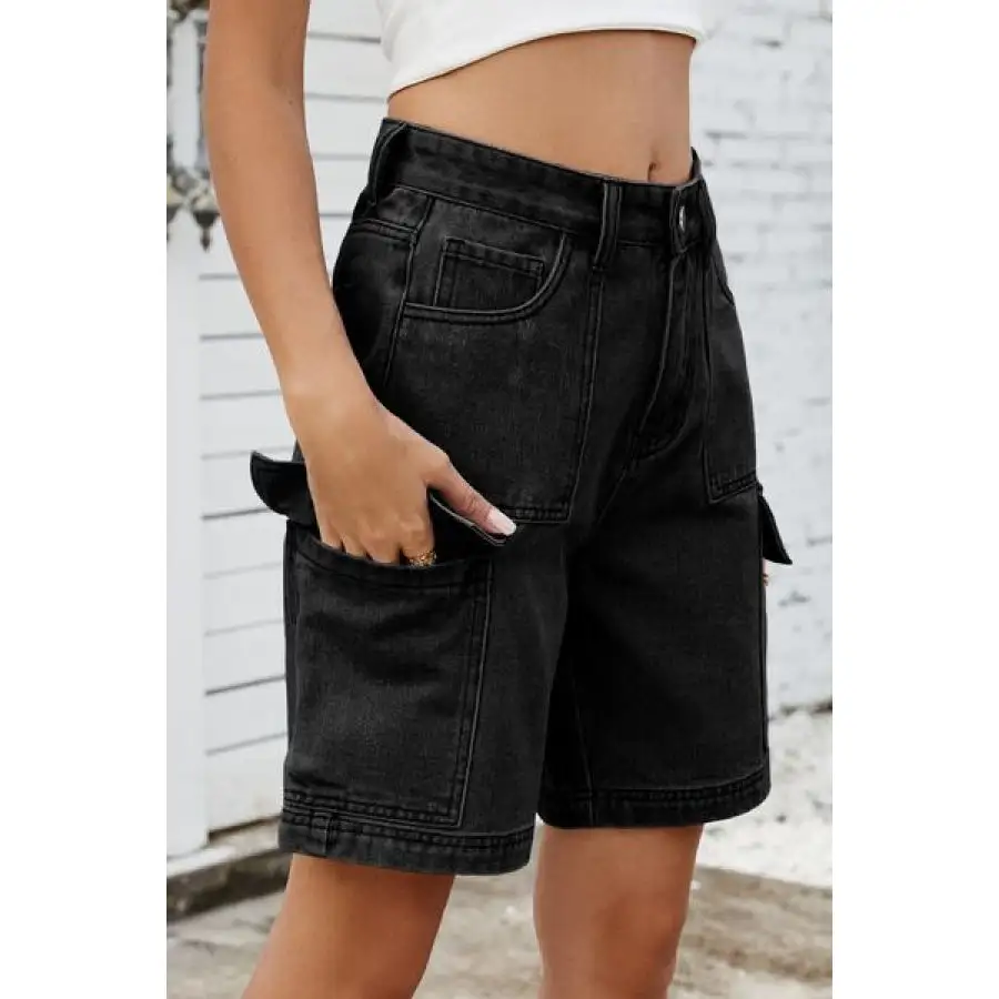 High Rise Denim Shorts with Cargo Pockets