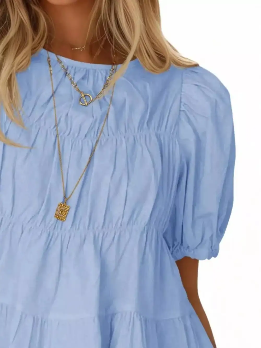 Ruched Tiered Puff Sleeve Blouse