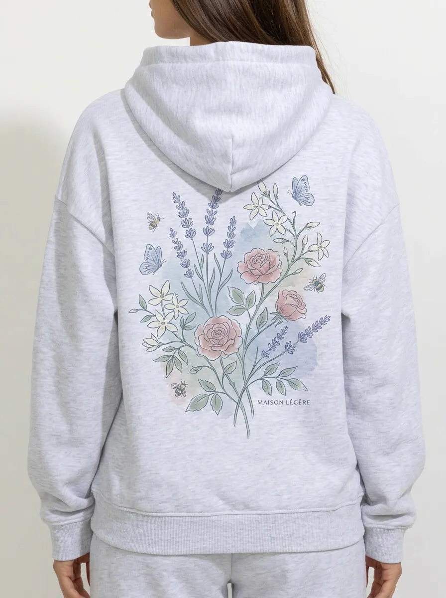 Women's Floral Nature Lover Rose Lavender Butterfly Printed Hoodie