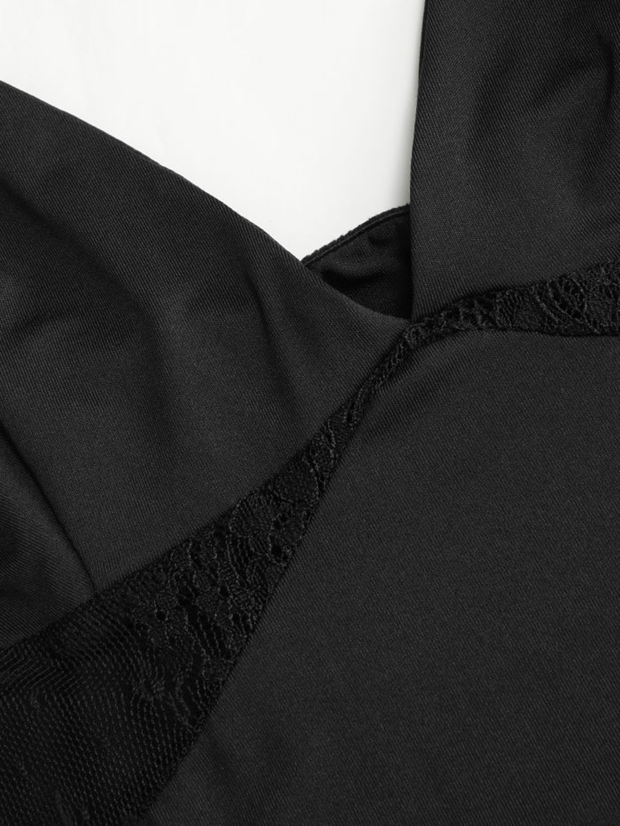 Lace Hem Satin V-Neck Midi Dress