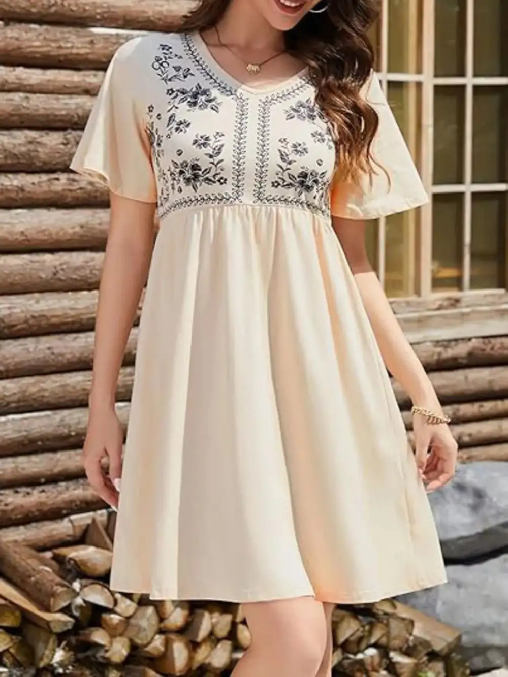 Floral V Neck Mini Dress