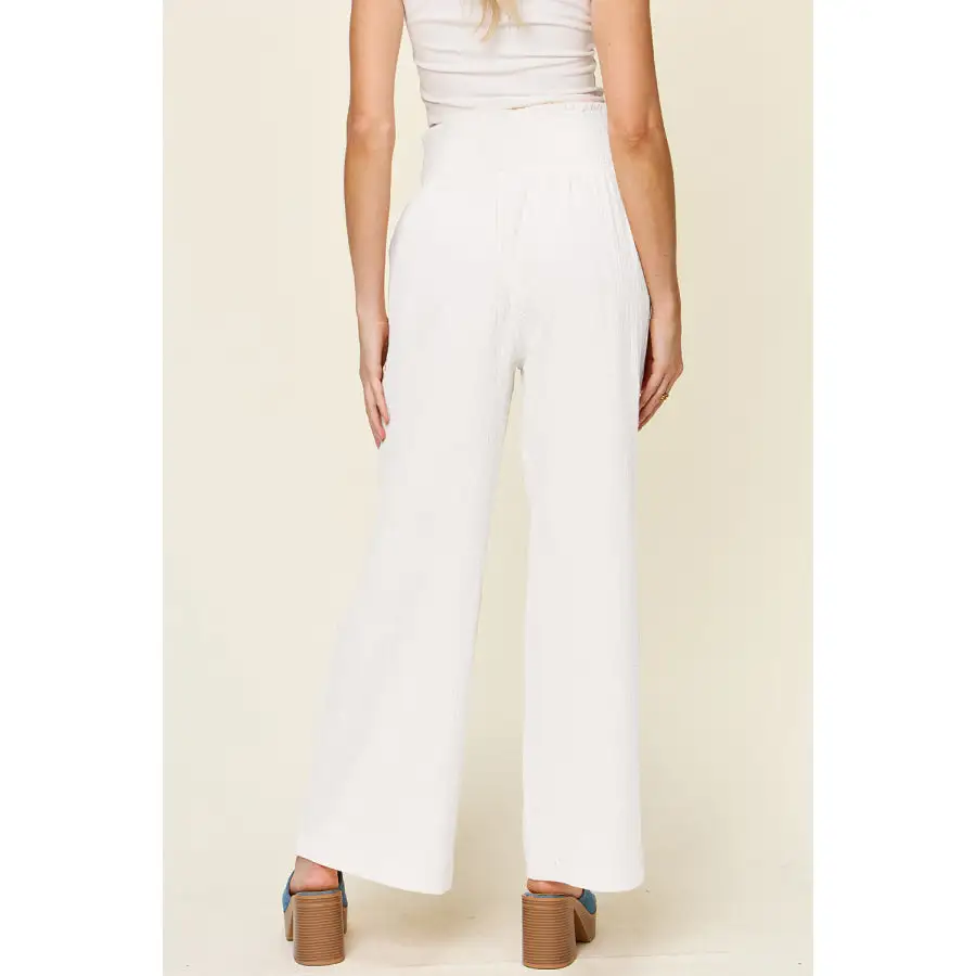 Full Size Texture Smocked Waist Wide Leg Pants