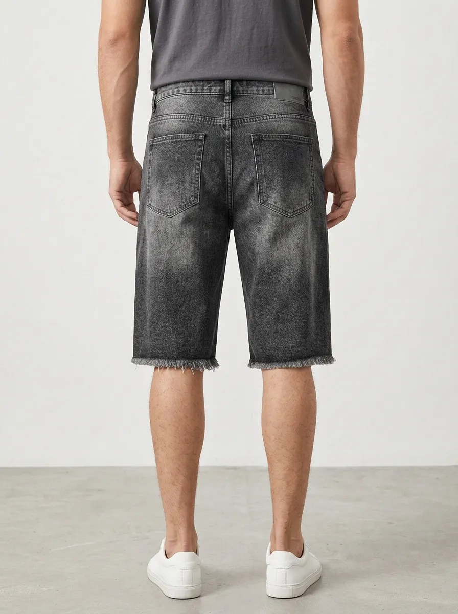Men's Vintage Inspired Distressed Raw Hem Distressed Denim Shorts