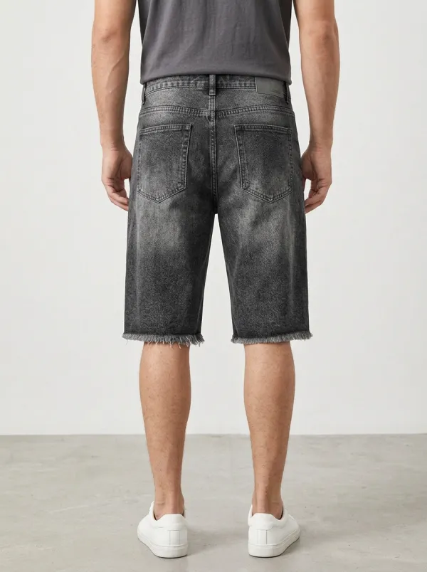 Men's Vintage Inspired Distressed Raw Hem Distressed Denim Shorts