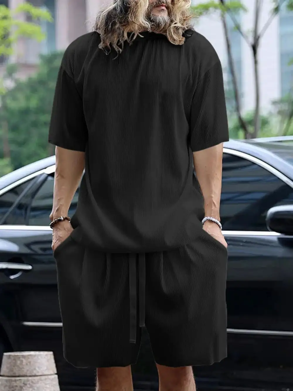 Modern Round Neck Short Sleeve Top and Shorts Set