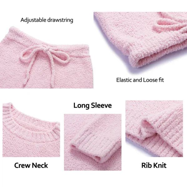 Womens Fuzzy Fleece Long Sleeve 2 Piece Loungewear Outfits Sweater Pants Pajama Sets