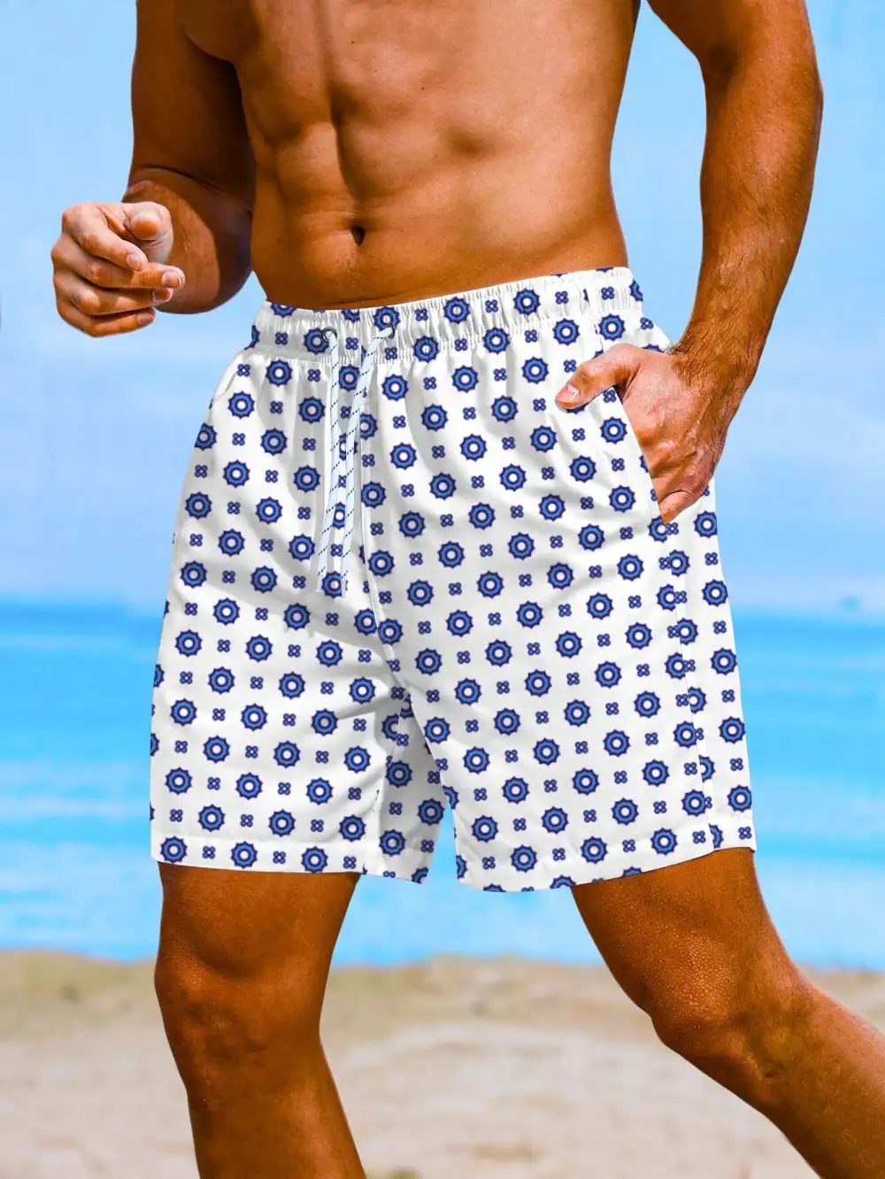 Men's Floral Allover Print Drawstring Beach Shorts