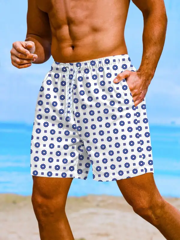 Men's Floral Allover Print Drawstring Beach Shorts