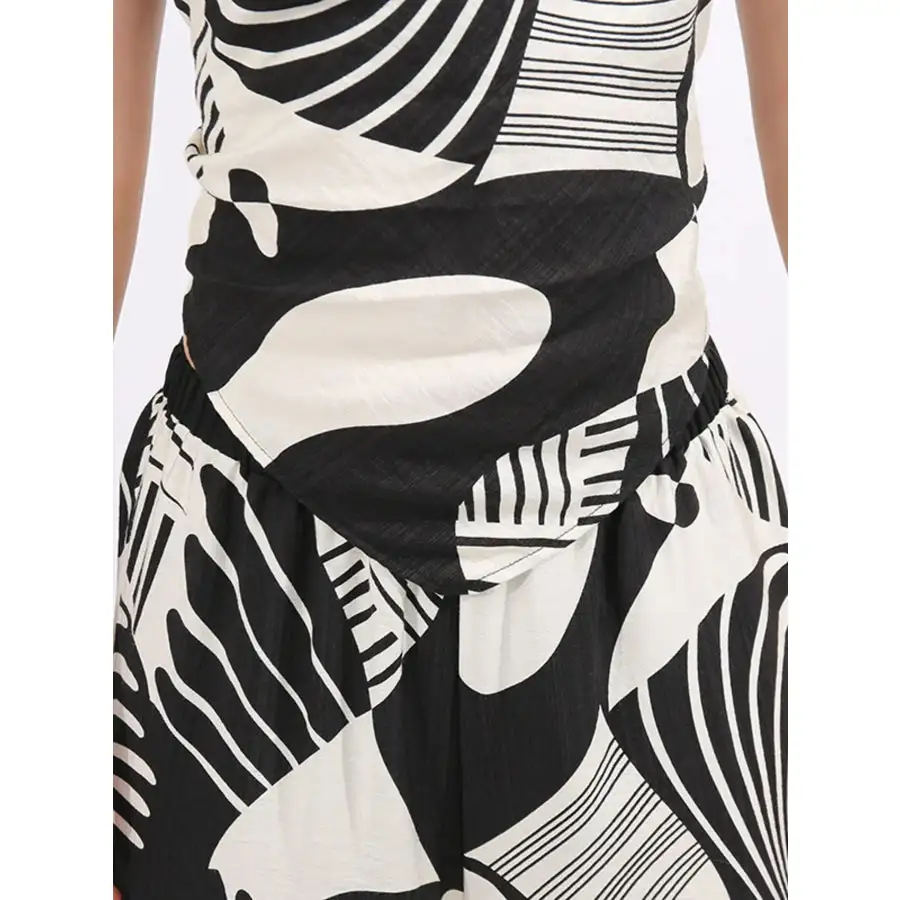 Abstract Print Tube Top and Wide Leg Pants Two Piece Set