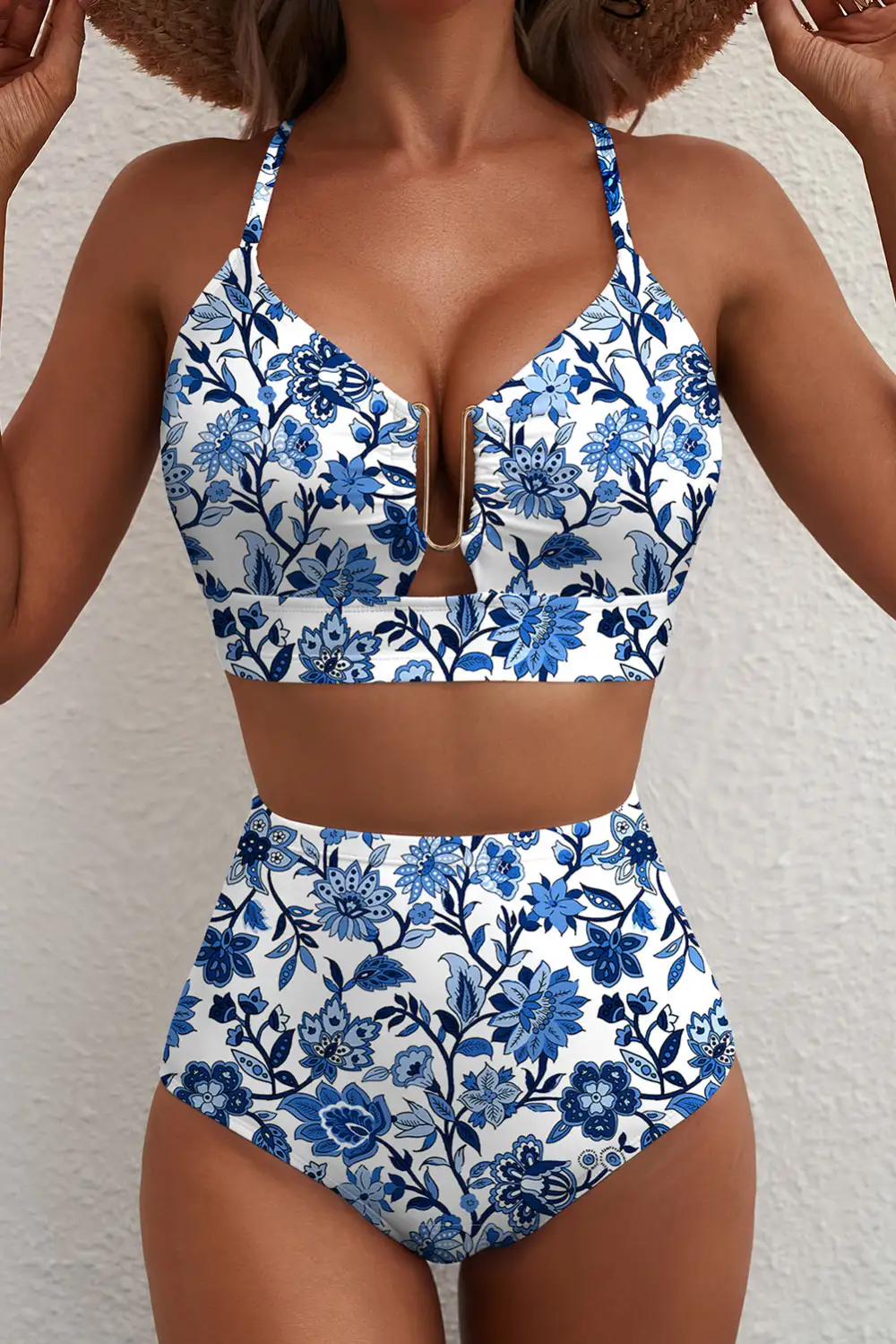 Floral Print Hardware Notched Bikini Set