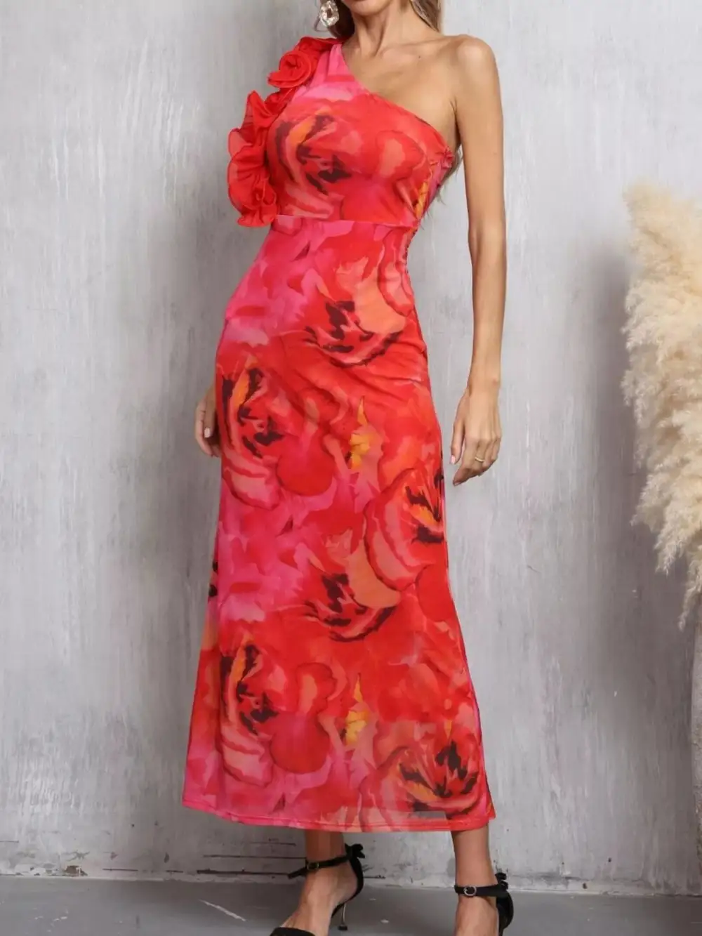 Lightweight Feel Floral Printed Ruffle Dress