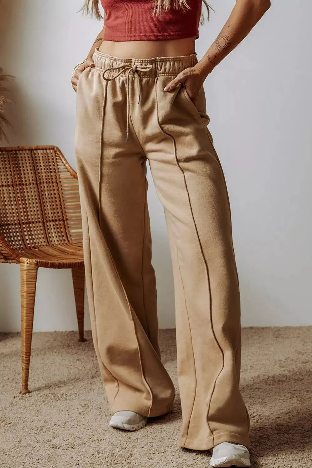 Easy Wear Sequin Wide Leg Drawstring Pocketed Pants