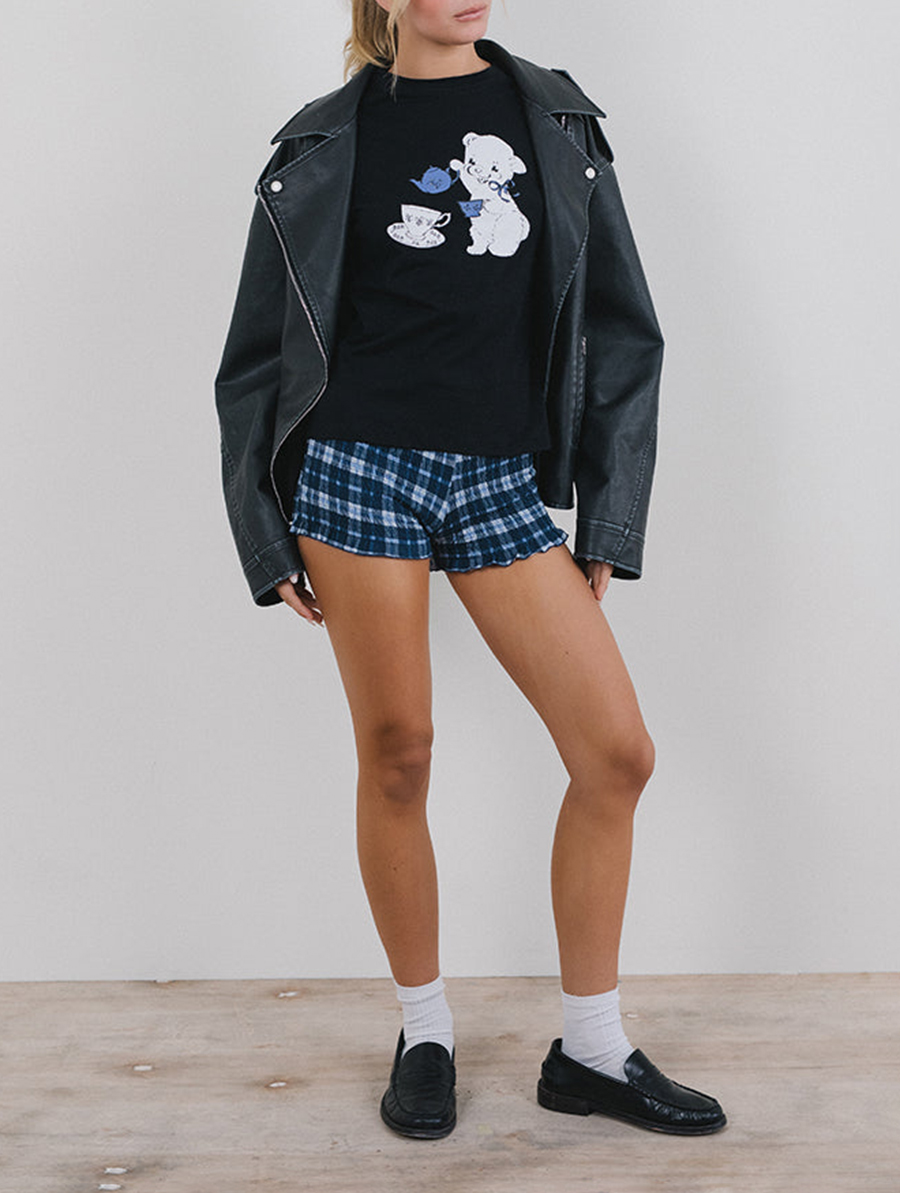 Black With Tea Time Print Tee