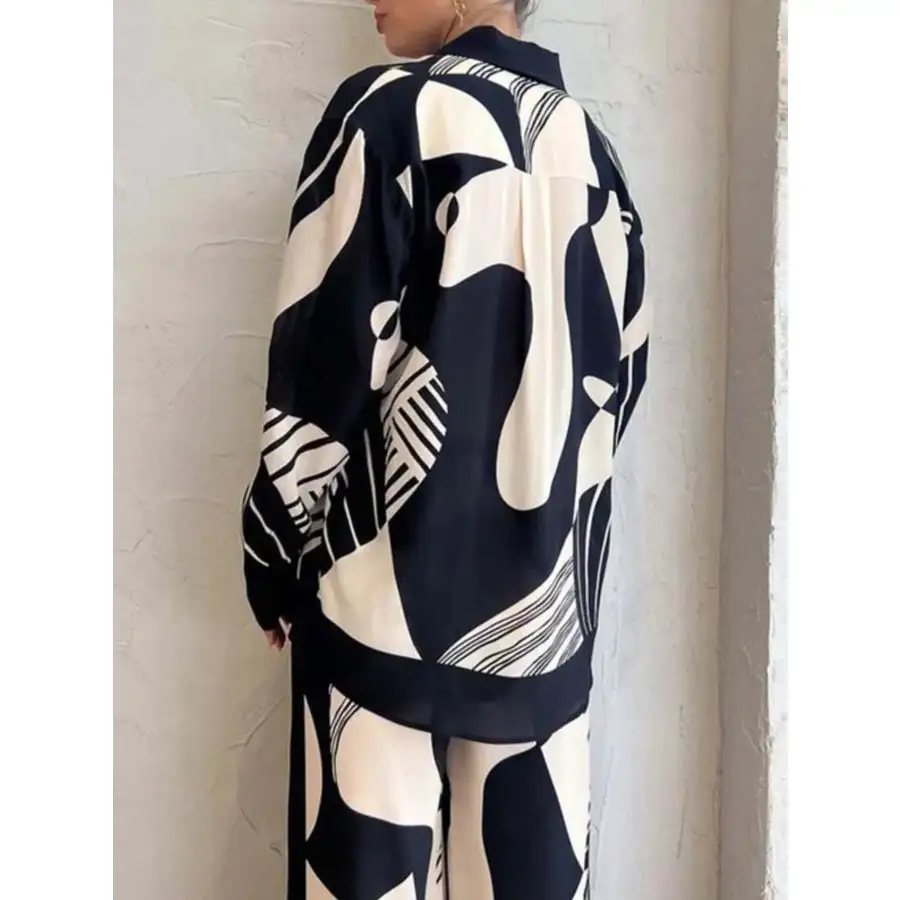Printed Long Sleeve Shirt and Pants Set