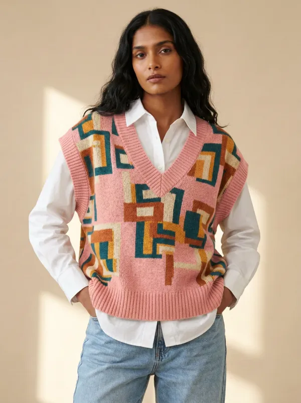 Geometric Textured Sweater Vest