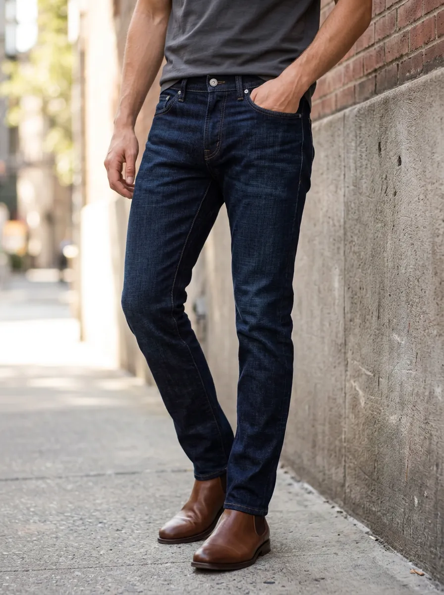 Men's Denim Button Fly Slim Fit Jeans