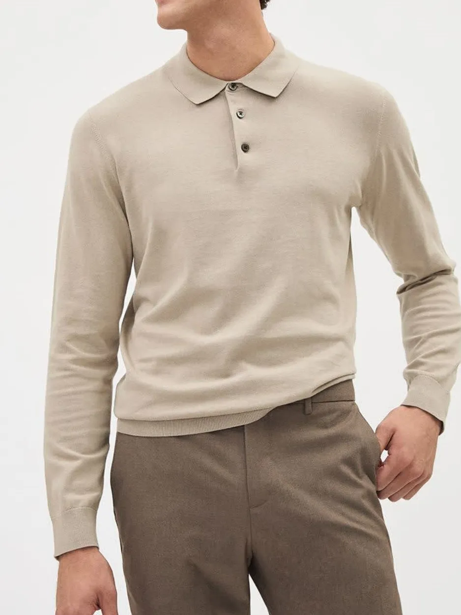 Chocolate Aroma Cotton Long-Sleeve Polo Sweater