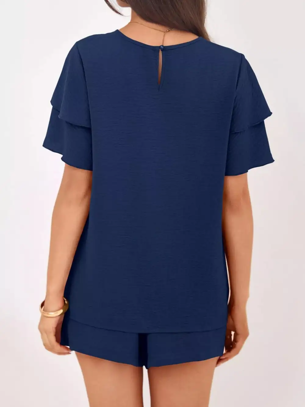 Ruffle Sleeve Top and Shorts Two-piece Set