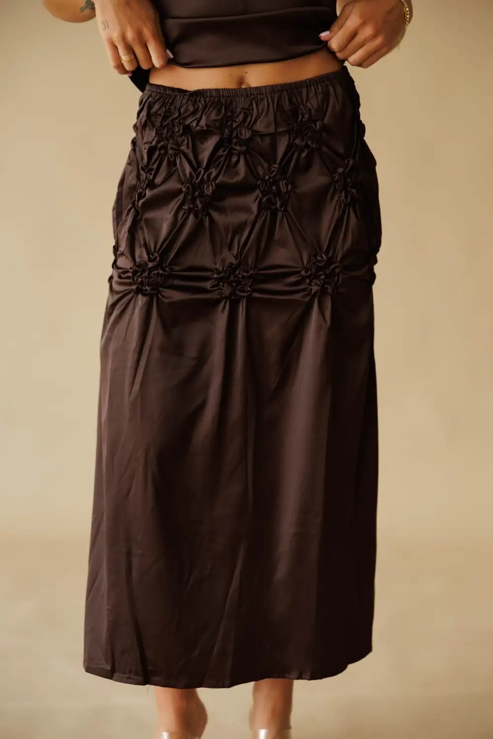 Satin Floral Elastic Waist Skirt