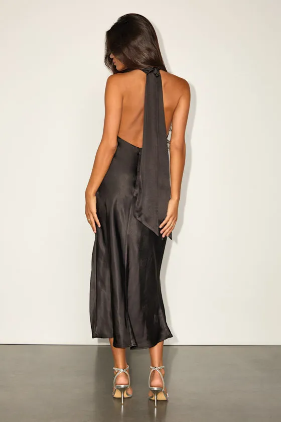 Exceptional Status Rust Halter Backless Slip Midi Dress