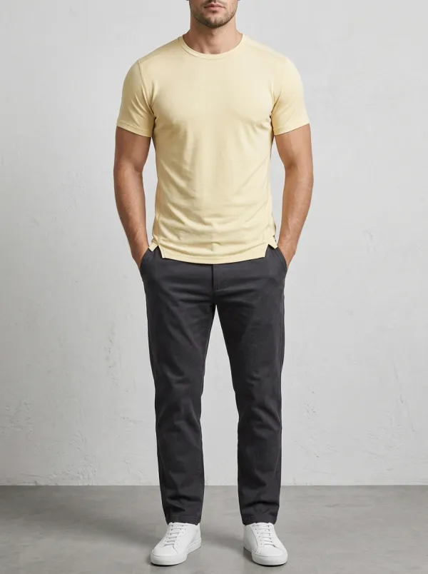 Casual Ribbed Curved Hem Crew Neck Profile Men's Slim Fit Short Sleeve T-Shirt