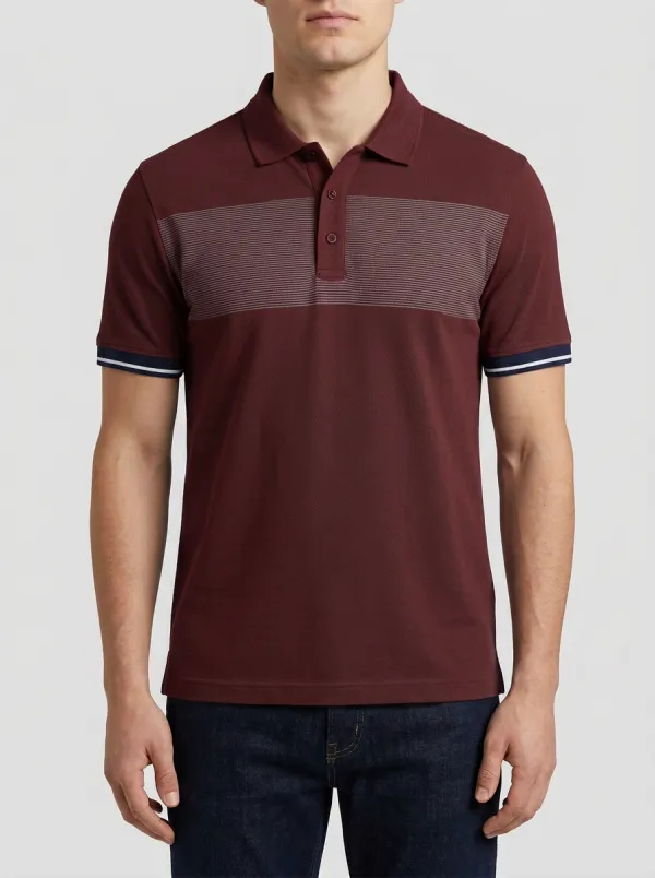 Men's Knit Textured Striped Polo Shirt