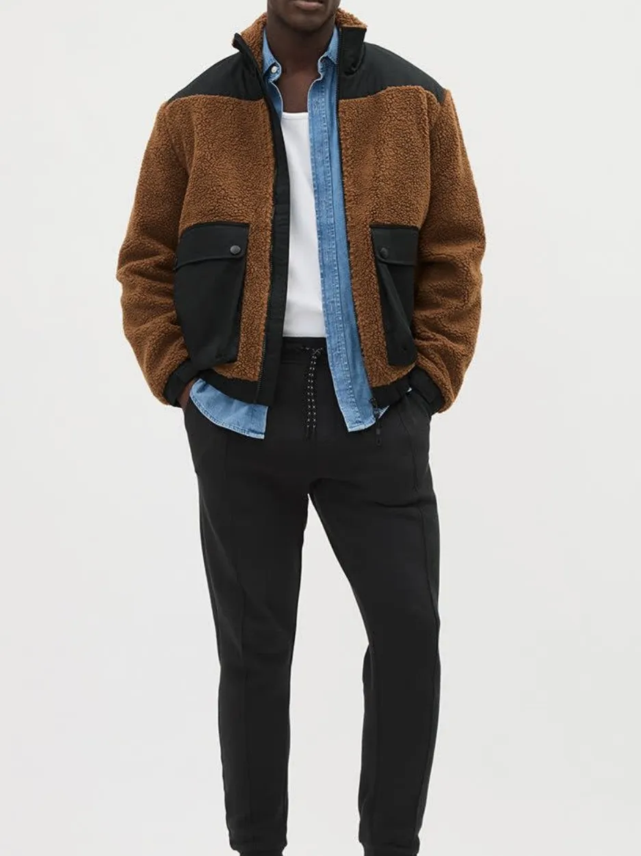 Brown And Black Long-Sleeve Fleece Cardigan