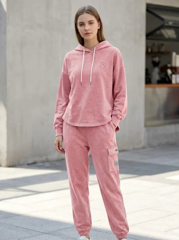 Women's A5 Logo Minimalist Washed Grey Printed Hoodie Jogger Set