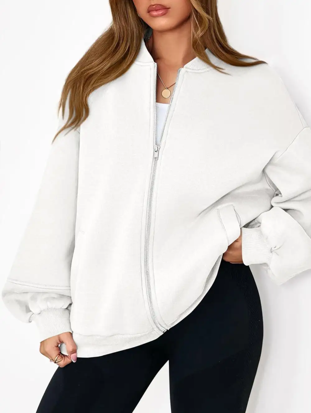 Textured Detail Zip-Up Sweatshirt Jacket