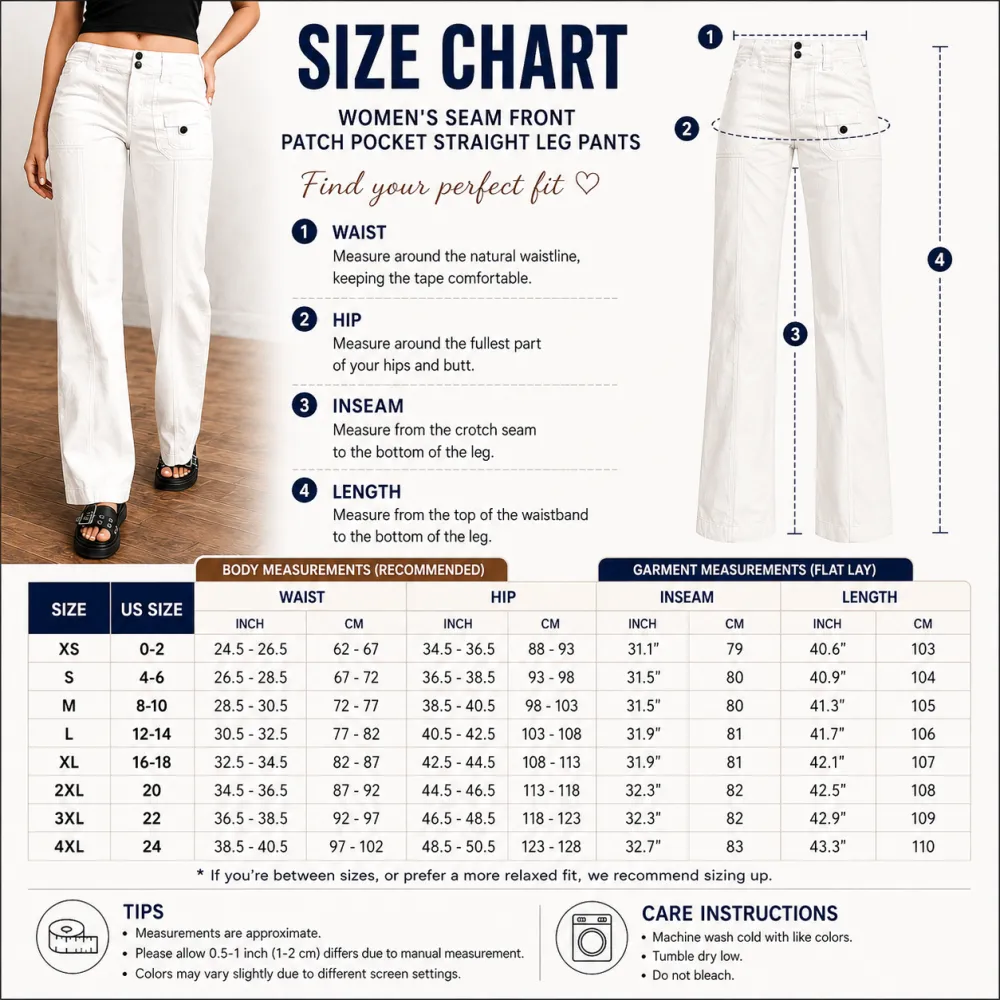 Women's Seam Front Patch Pocket Mid Rise Straight Leg Pants